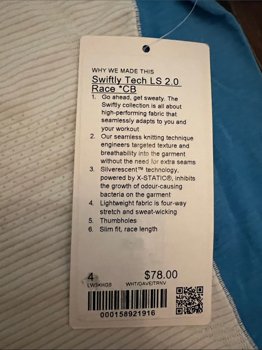 Lululemon White Ocean Wave True Navy Swiftly Tech Long Sleeve Top Size 4 NWT - Picture 2 of 5